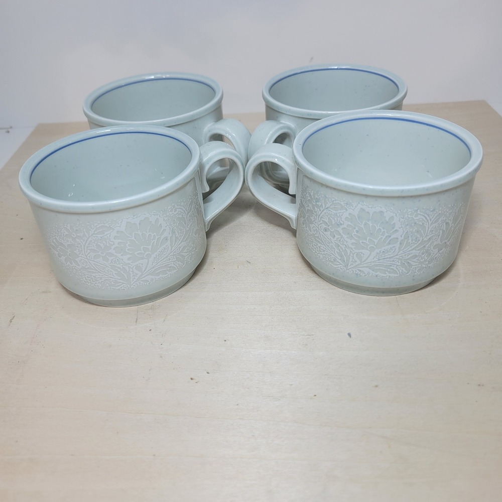 Noritake Versatone II Frost Flower Mugs‎ Set of 4 Pale Green Floral